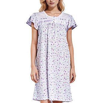 Women's Cap Sleeves Ribbon Lace And Floral Design Nightgown