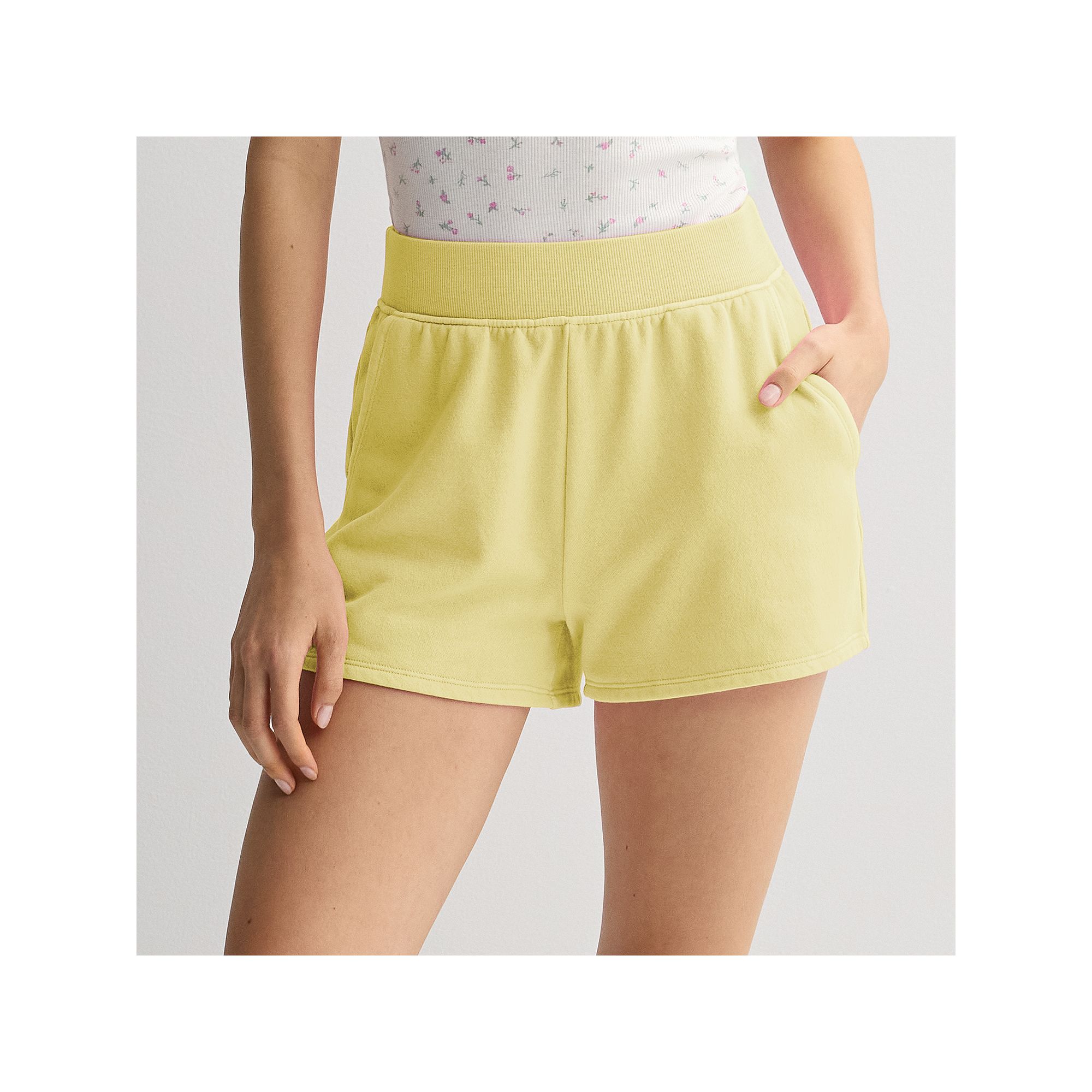 Juniors SO® Rib Waistband Fleece Short, Girls, Size: XS, Yellow White Ch