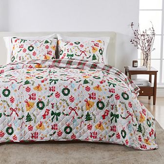 Madelinen Colorful and Cheerful Holiday Quilt Set with Shams