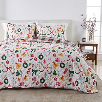 Madelinen Colorful and Cheerful Holiday Quilt Set with Shams