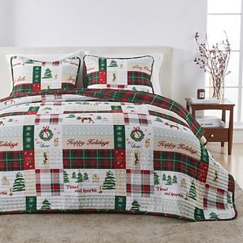 Madelinen Colorful and Cheerful Holiday Quilt Set with Shams