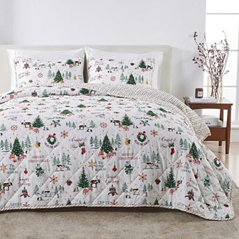 Madelinen Colorful and Cheerful Holiday Quilt Set with Shams