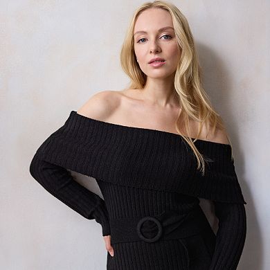 Petite LC Lauren Conrad Off-The-Shoulder Midi Sweater Dress