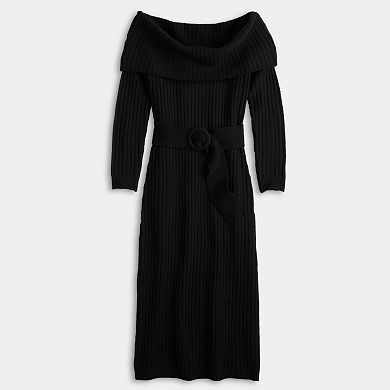 Petite LC Lauren Conrad Off-The-Shoulder Midi Sweater Dress