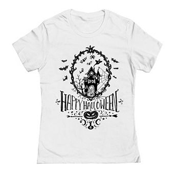 Junior's Happy Halloween Handrawn Halloween Graphic Tee