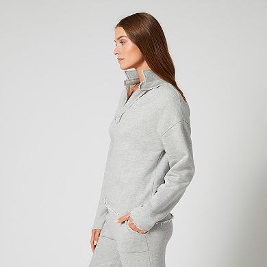 Womens Grey & Gray French Terry Split Neck Top