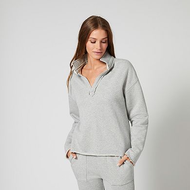 Womens Grey & Gray French Terry Split Neck Top