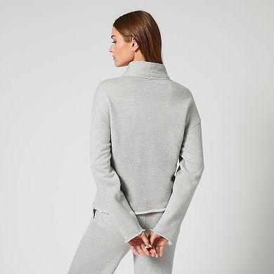 Womens Grey & Gray French Terry Split Neck Top
