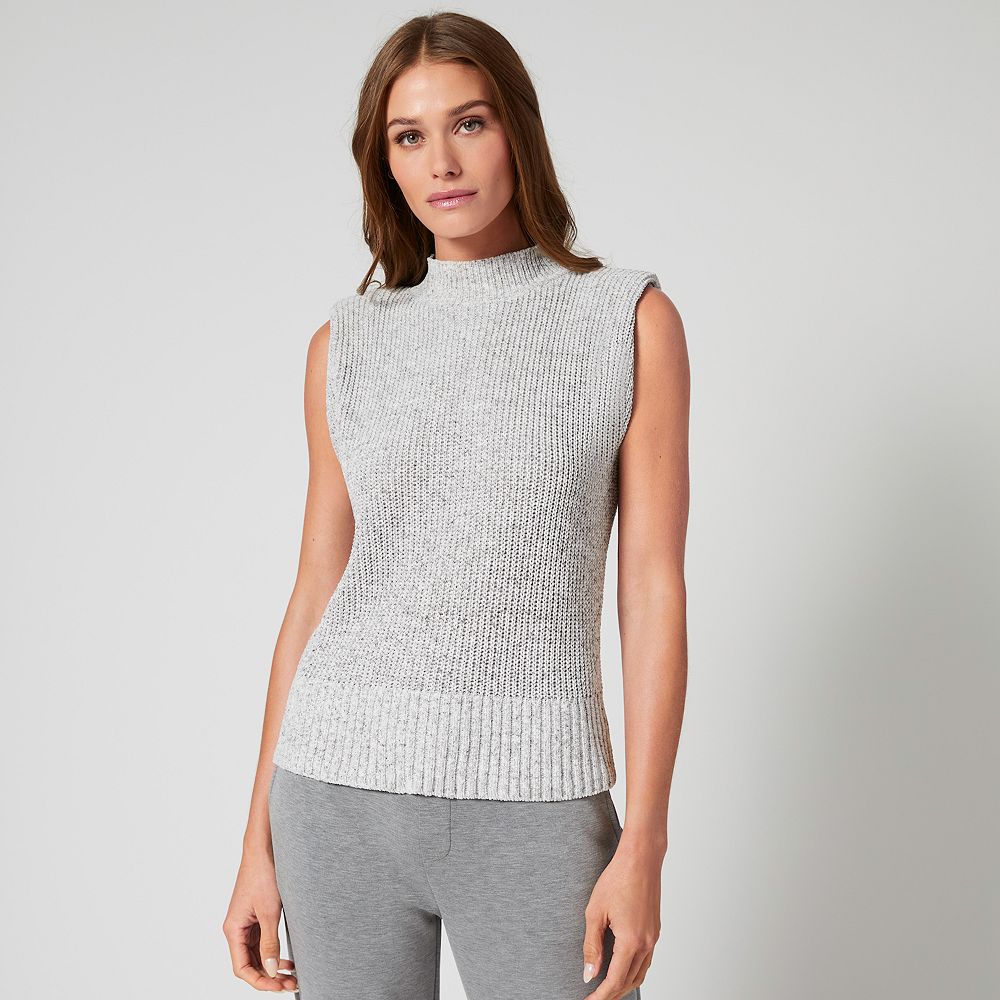 Women's Grey & Gray Mockneck Sleeveless Sweater