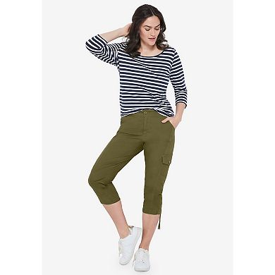 Ellos Plus Size Mid-Rise Stretch Cotton Cargo Capris