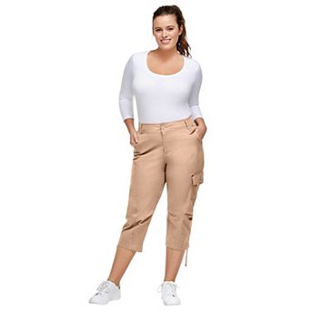 ellos Plus Size Stretch Mid-Rise Cargo Capris