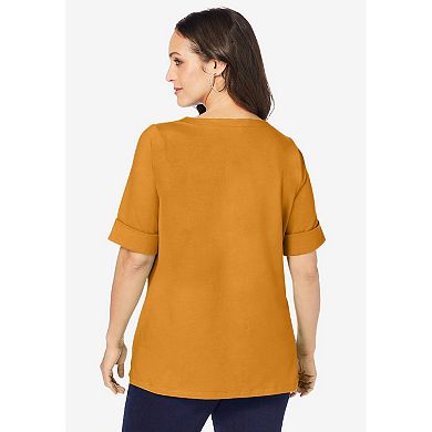 Jessica London Women's Plus Size Stretch Cotton Cuff Tee