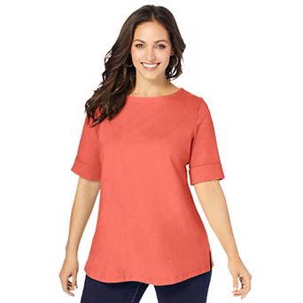 Jessica London Women's Plus Size Stretch Cotton Cuff Tee