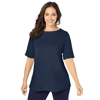 Jessica London Women's Plus Size Stretch Cotton Cuff Tee