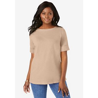 Jessica London Women's Plus Size Stretch Cotton Cuff Tee
