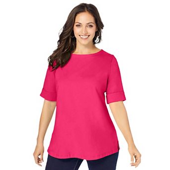 Jessica London Women's Plus Size Stretch Cotton Cuff Tee