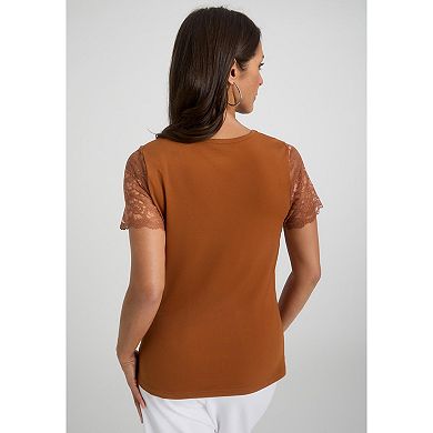 Jessica London Women's Plus Size Stretch Lace Neckline Top