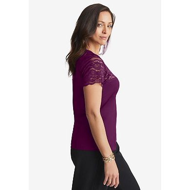 Jessica London Women's Plus Size Stretch Lace Neckline Top