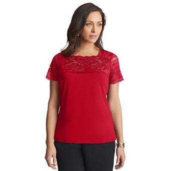 Jessica London Women's Plus Size Stretch Lace Neckline Top