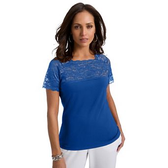 Jessica London Women's Plus Size Stretch Lace Neckline Top