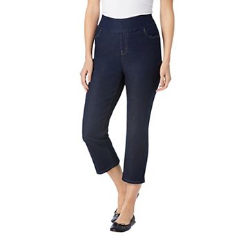 Woman Within Plus Size Petite Pull-On Flex Elastic-Waist Stretch Denim Capri Jeans