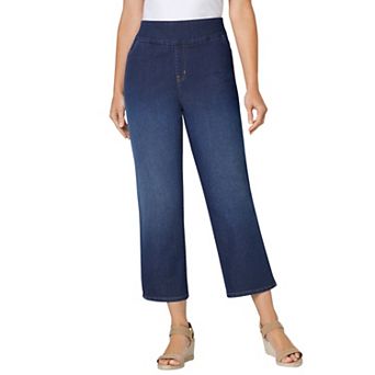 Woman Within Plus Size Petite Pull-On Elastic-Waist Stretch Denim Capri Jeans