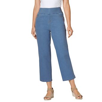 Woman Within Plus Size Petite Pull-On Elastic-Waist Stretch Denim Capri Jeans