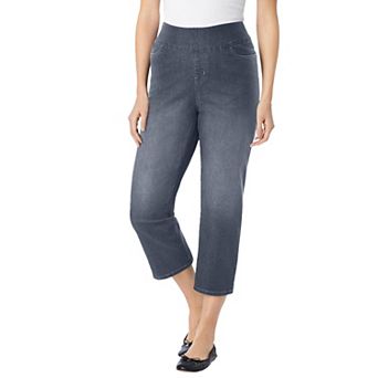 Woman Within Plus Size Petite Pull-On Elastic-Waist Stretch Denim Capri Jeans
