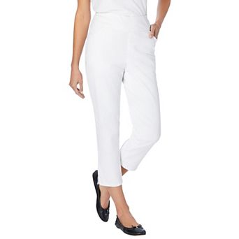 Woman Within Plus Size Petite Pull-On Elastic-Waist Stretch Denim Capri Jeans