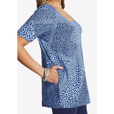 Jessica London Women's Plus Size Stretch Cotton Square Neck Tunic