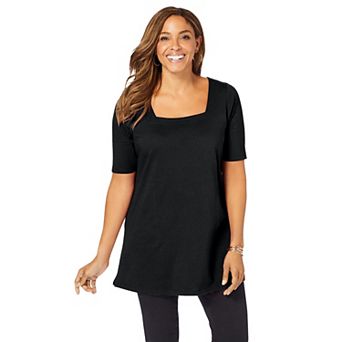 Jessica London Women's Plus Size Stretch Cotton Square Neck Tunic