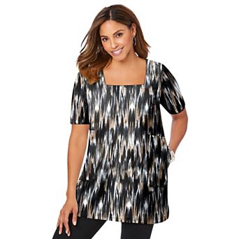 Jessica London Women's Plus Size Stretch Cotton Square Neck Tunic
