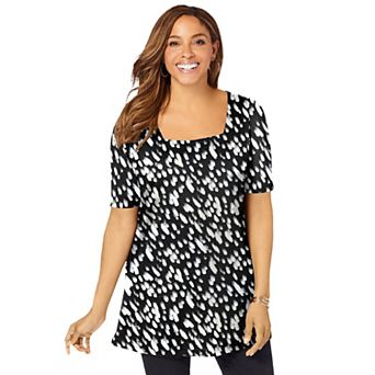 Jessica London Women's Plus Size Stretch Cotton Square Neck Tunic