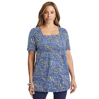 Jessica London Women's Plus Size Stretch Cotton Square Neck Tunic