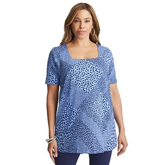 Jessica London Women's Plus Size Stretch Cotton Square Neck Tunic