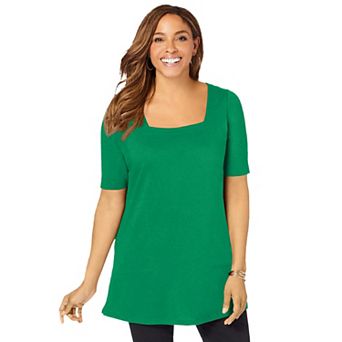 Jessica London Women's Plus Size Stretch Cotton Square Neck Tunic
