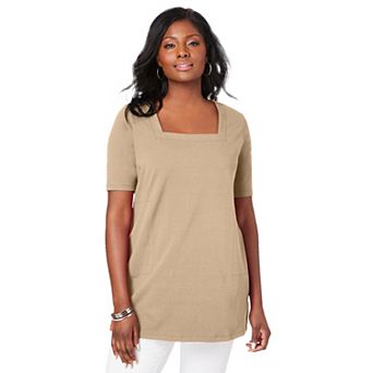 Jessica London Women's Plus Size Stretch Cotton Square Neck Tunic