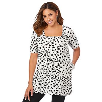 Jessica London Women's Plus Size Stretch Cotton Square Neck Tunic