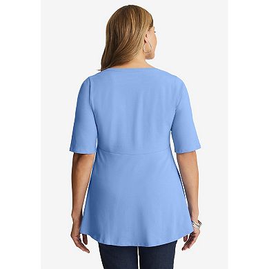Jessica London Women's Plus Size Stretch Cotton Peplum Tunic