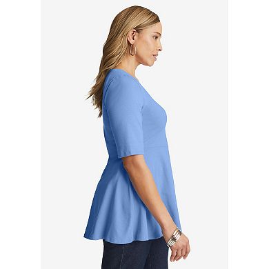 Jessica London Women's Plus Size Stretch Cotton Peplum Tunic