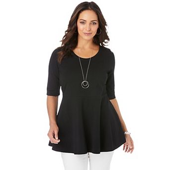 Jessica London Women's Plus Size Stretch Cotton Peplum Tunic