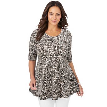 Jessica London Women's Plus Size Stretch Cotton Peplum Tunic