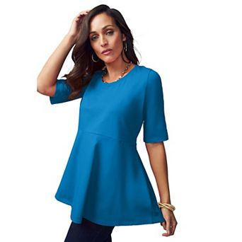 Jessica London Women's Plus Size Stretch Cotton Peplum Tunic