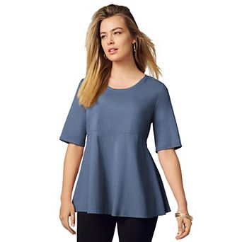 Jessica London Women's Plus Size Stretch Cotton Peplum Tunic