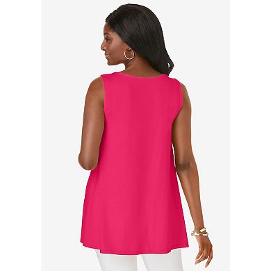 Jessica London Women's Plus Size Stretch Knit Sleeveless Swing Tunic