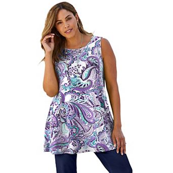 Jessica London Women's Plus Size Stretch Knit Sleeveless Swing Tunic