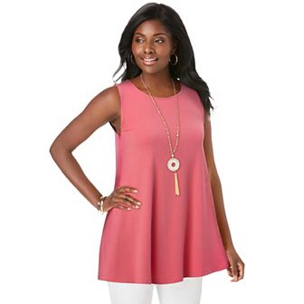Jessica London Women's Plus Size Stretch Knit Sleeveless Swing Tunic