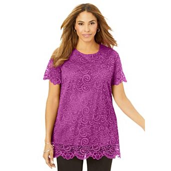 Jessica London Women's Plus Size Stretch Lace Tunic