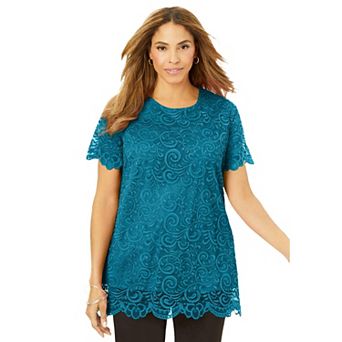 Jessica London Women's Plus Size Stretch Lace Tunic