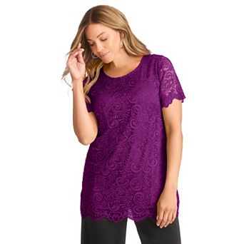 Jessica London Women's Plus Size Stretch Lace Tunic